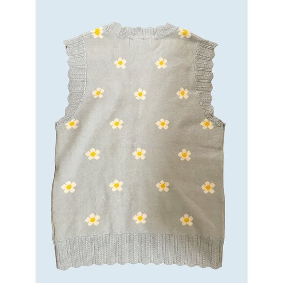 ANTHROPOLOGIE / GREYLIN Baby Blue Daisy Floral Sweater Vest Scalloped Hems Sz S - Picture 5 of 7